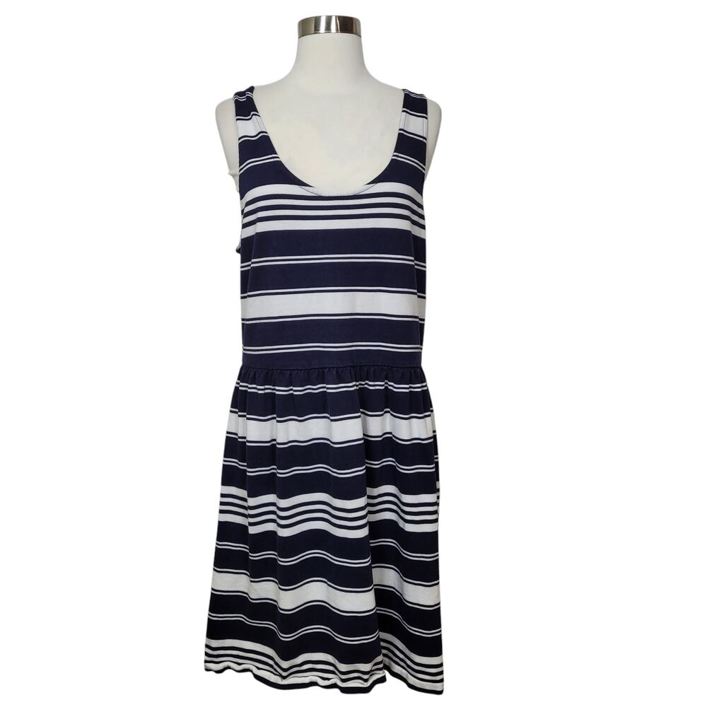 J.crew Women's Dress White with Navy Striped Scop Neck Sleeveless Dress Size XL